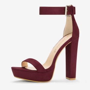Faux Suede Platform Ankle Strap Chunky High Heel Sandals Burgundy/8 - Allegra K catalog