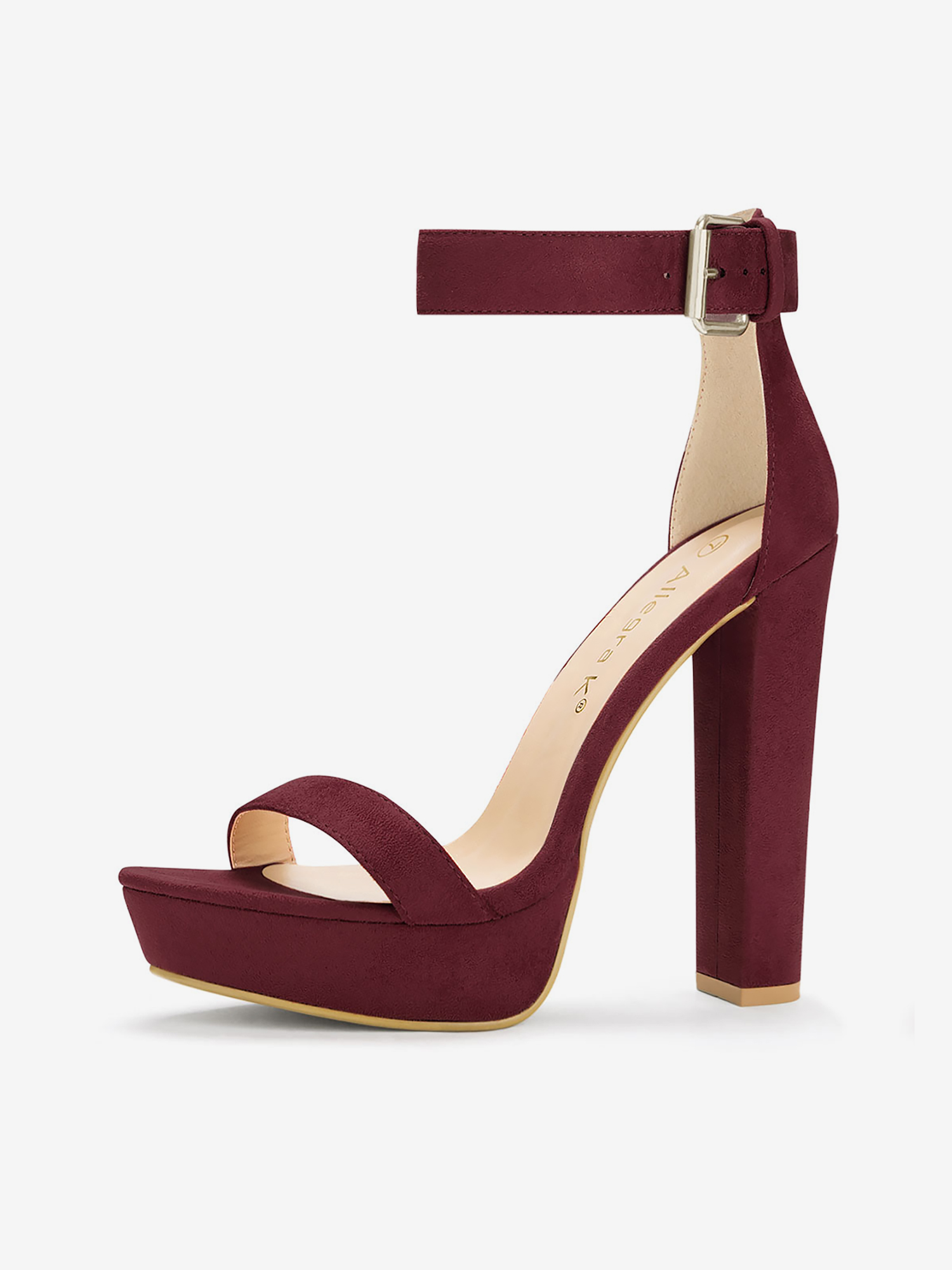 Faux Suede Platform Ankle Strap Chunky High Heel Sandals Burgundy/8 - Allegra K catalog