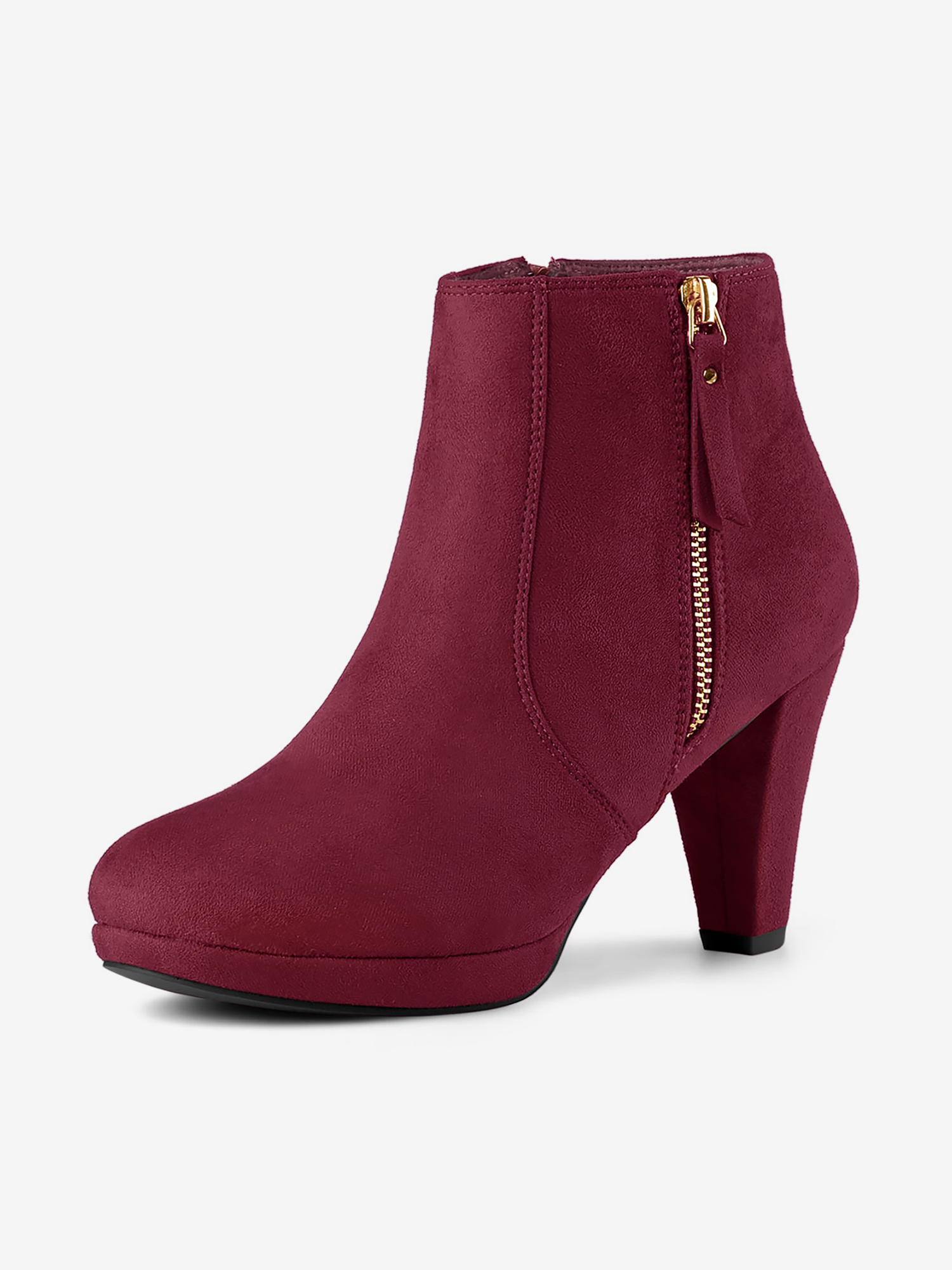 Side Zipper Low Platform Chunky Heel Ankle Booties Burgundy/6 - Allegra K catalog
