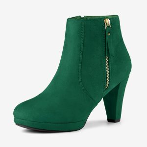 Side Zipper Low Platform Chunky Heel Ankle Booties Emerald Green/6 - Allegra K catalog
