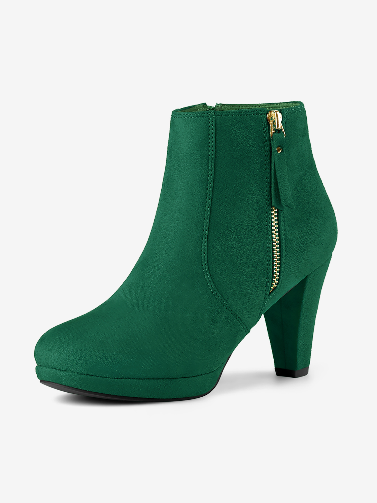 Side Zipper Low Platform Chunky Heel Ankle Booties Emerald Green/6 - Allegra K catalog