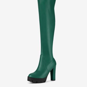 Platform Chunky Heel Over Knee High Side Zipper Boots Green/9.5 - Allegra K catalog