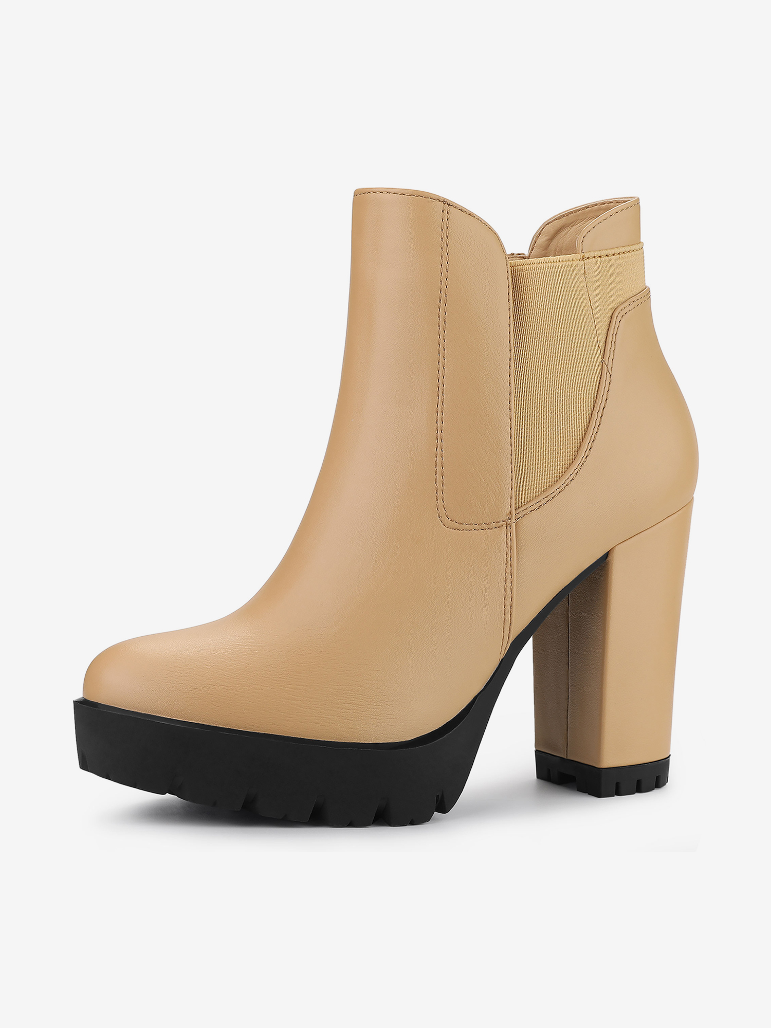 Chunky Platform High Heel Zipper Chelsea Boots Nude/8.5 - Allegra K catalog