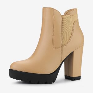 Chunky Platform High Heel Zipper Chelsea Boots Nude/9 - Allegra K catalog