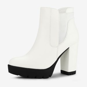 Chunky Platform High Heel Zipper Chelsea Boots White/8.5 - Allegra K catalog