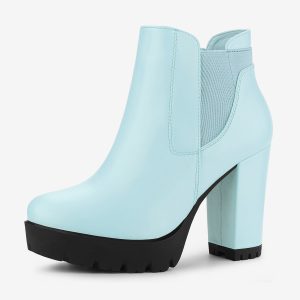 Chunky Platform High Heel Zipper Chelsea Boots Sky Blue/8.5 - Allegra K catalog