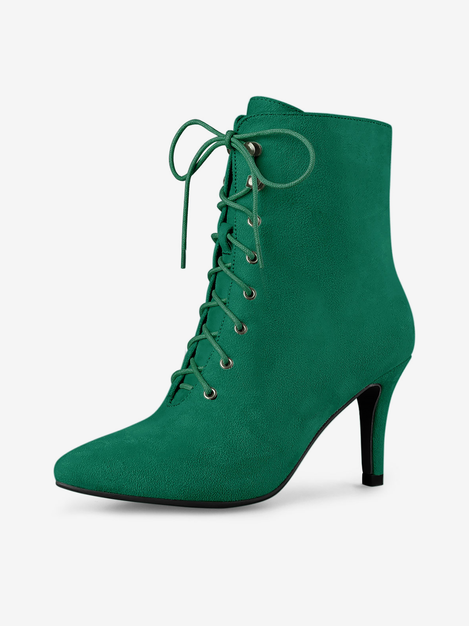 Pointy Toe Zip Lace Up Stiletto Heel Ankle Boots Emerald Green/9.5 - Allegra K catalog