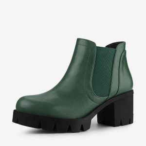 Lug Sole Chunky Heel Chelsea Ankle Boots Dark green/6 - Allegra K catalog