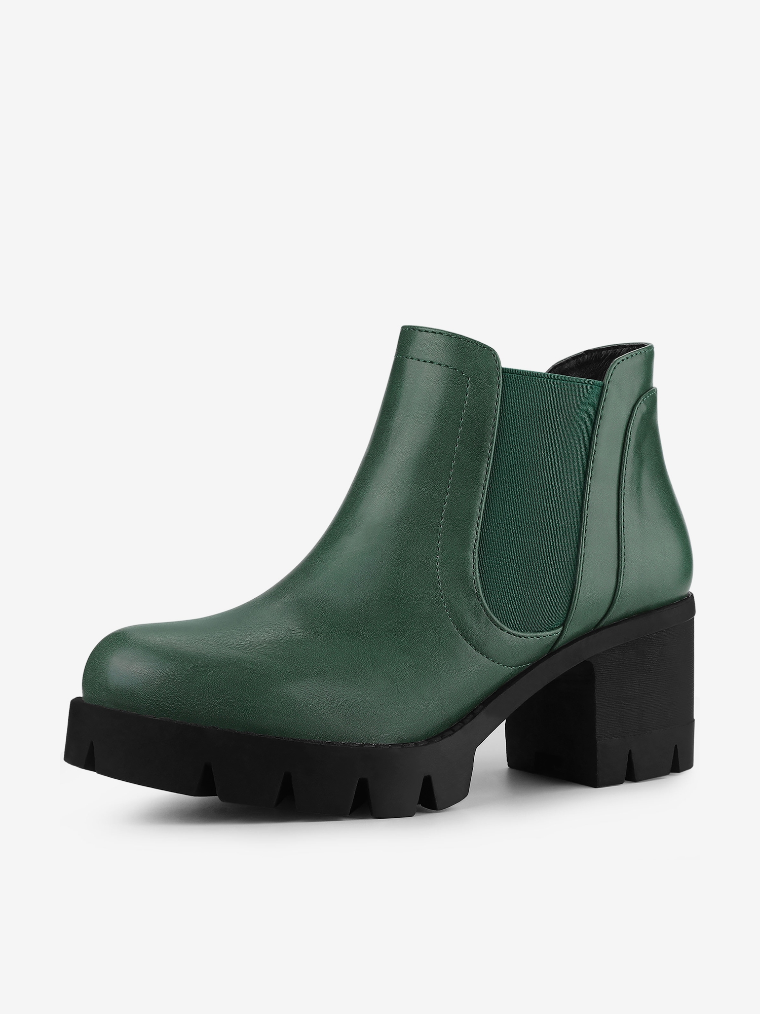 Lug Sole Chunky Heel Chelsea Ankle Boots Dark green/6 - Allegra K catalog