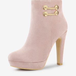 Round Toe Chunky High Heel Platform Ankle Boots Dust Pink/8.5 - Allegra K catalog