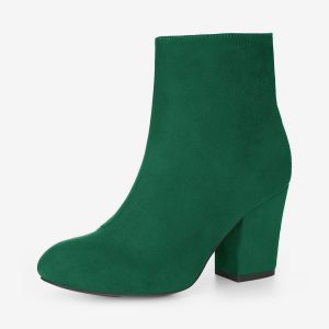 Faux Suede Round Toe Block Heel Zipper Ankle Boots Emerald Green/8 - Allegra K catalog