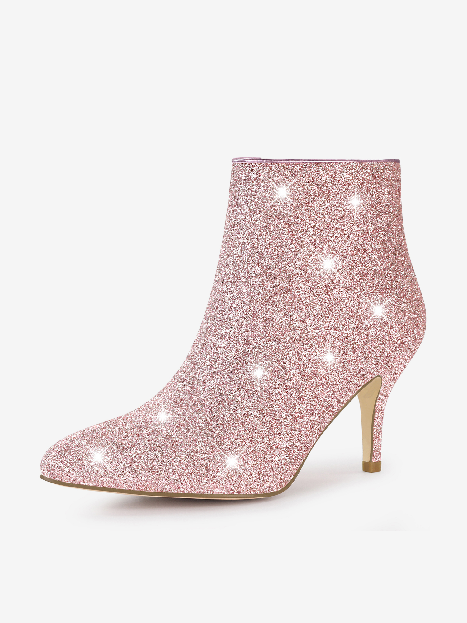 Glitter Pointed Toe Kitten Heel Zipper Ankle Boots Light Pink/7 - Allegra K catalog