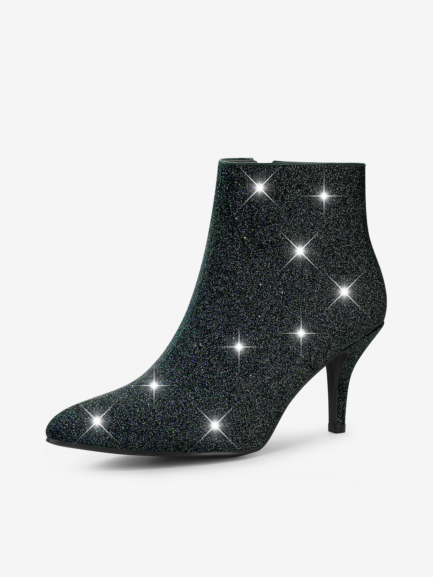 Glitter Pointed Toe Kitten Heel Zipper Ankle Boots Black/8 - Allegra K catalog