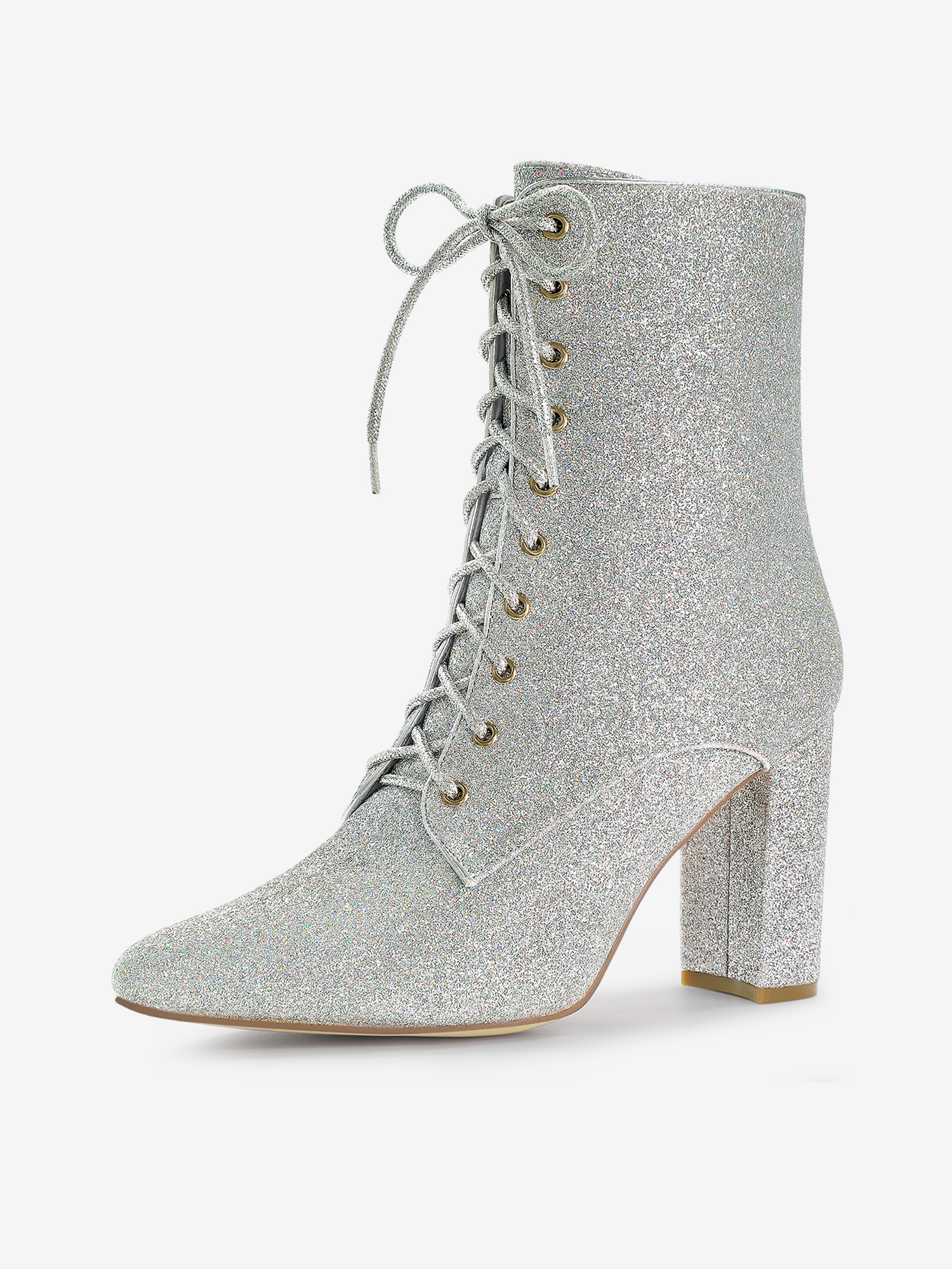 Glitter Pointed Toe Block Heel Halloween Ankle Boots Silver/6 - Allegra K catalog