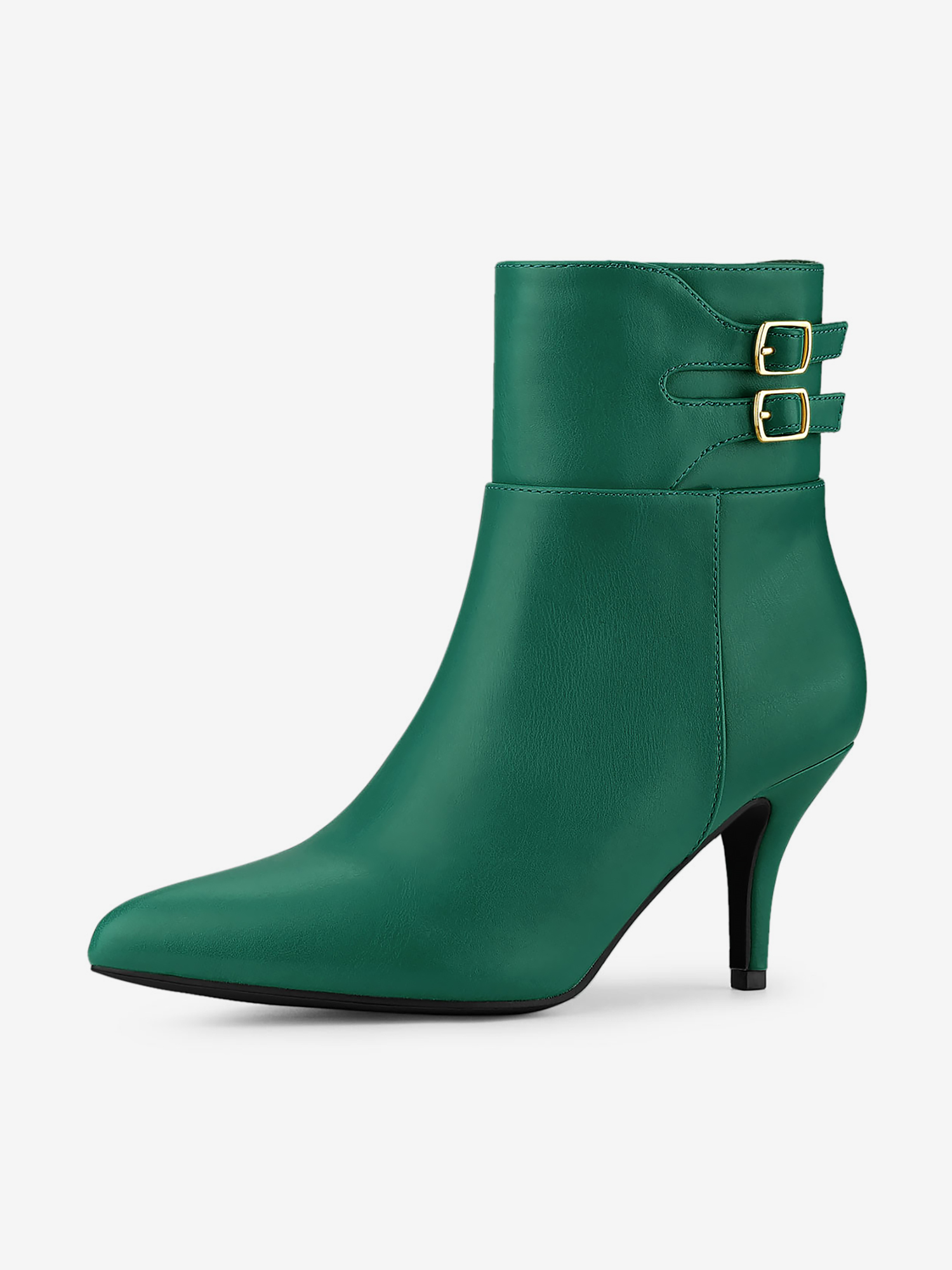 Pointed Toe Buckle Stiletto Heel Ankle Boots Green/5.5 - Allegra K catalog