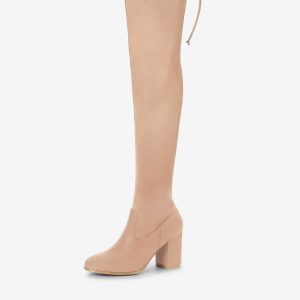 Round Toe Chunky Heel Over the Knee High Boots Nude/8 - Allegra K catalog