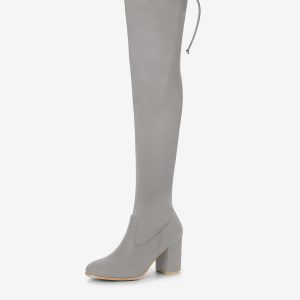 Round Toe Chunky Heel Over the Knee High Boots Grey/8.5 - Allegra K catalog