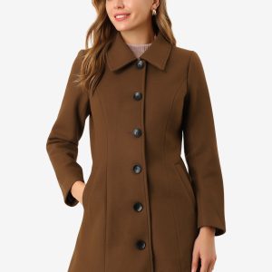 Solid Winter Single Breasted Long Warm Pocketed Pea Coat Brown/S - Allegra K catalog
