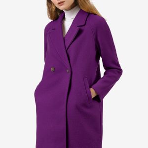 Notched Lapel Raglan Double Breasted Winter Coat Purple/M - Allegra K catalog