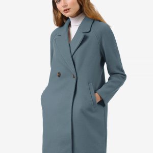 Notched Lapel Raglan Double Breasted Winter Coat Dusty Blue/XL - Allegra K catalog
