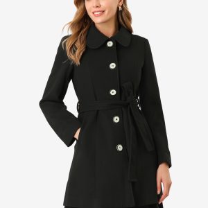 Winter Elegant Lapel Collar Long Trench Coat Black/S - Allegra K catalog