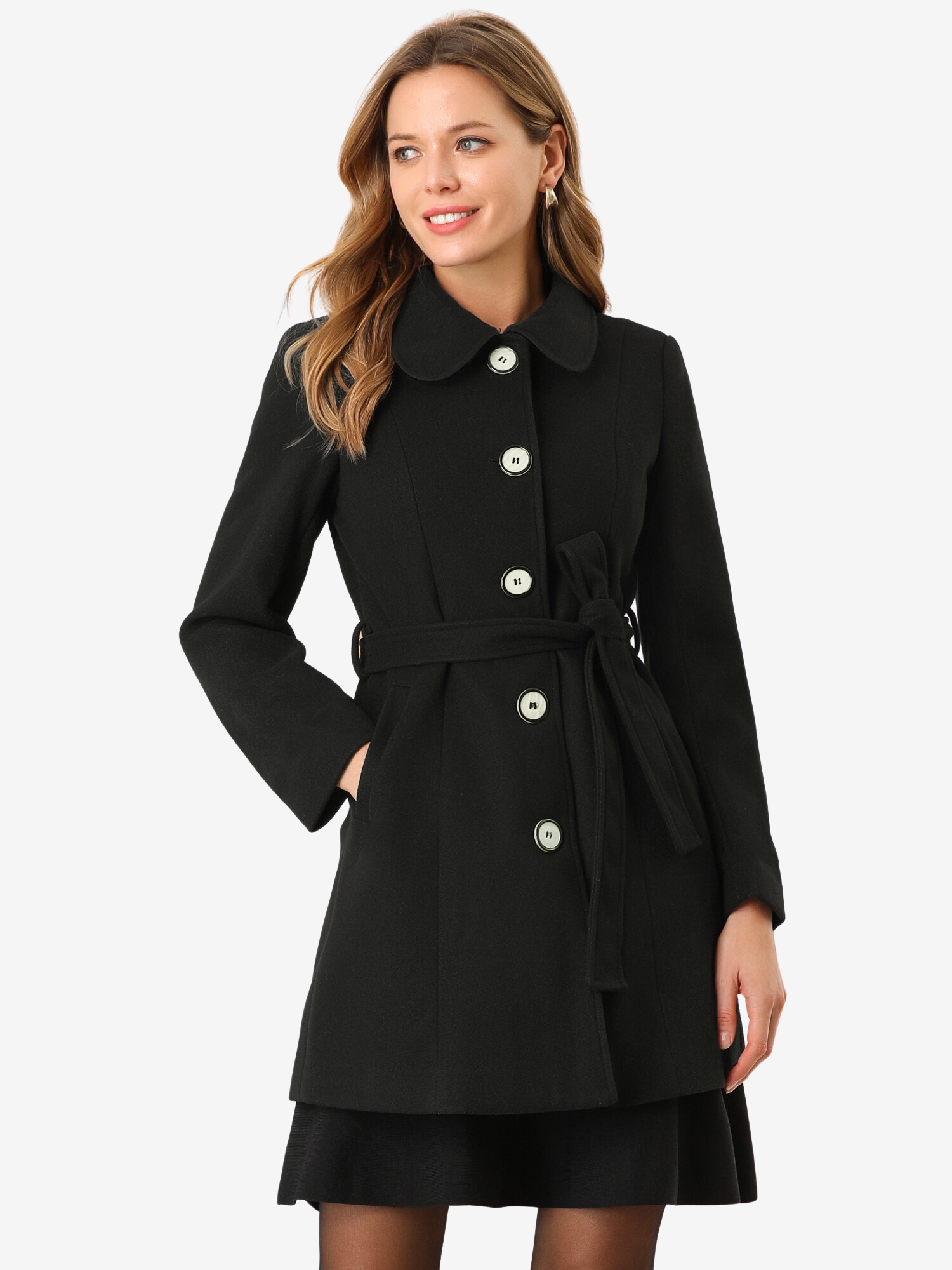 Winter Elegant Lapel Collar Long Trench Coat Black/S - Allegra K catalog