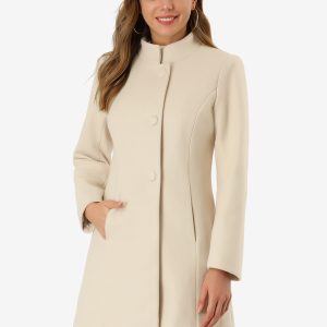 Stand Collar Single Breasted Solid Color Pea Coat Beige/XL - Allegra K catalog