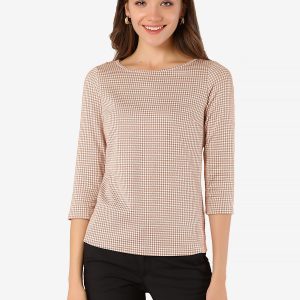 Work Office 3/4 Sleeve Boat Neck Houndstooth Printed Top Blouse Pinks/M - Allegra K catalog
