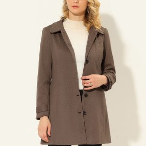 Peter Pan Collar Single Breasted Overcoat Winter Pea Coat Coffee/S - Allegra K catalog