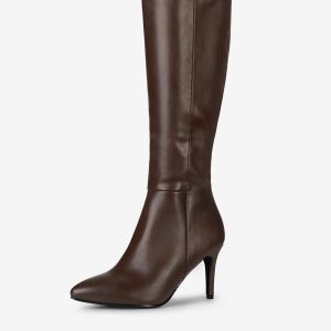 Pointed Toe Stiletto High Heel Zipper Knee High Boots Brown/7.5 - Allegra K catalog