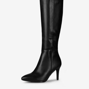 Pointed Toe Stiletto High Heel Zipper Knee High Boots Black/8 - Allegra K catalog