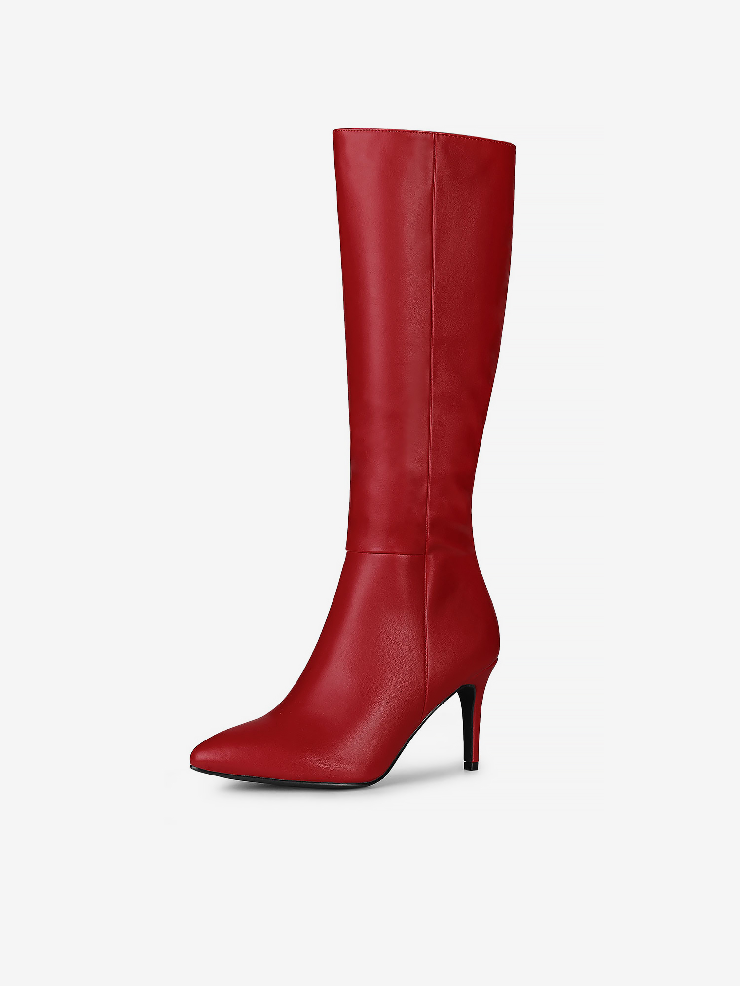 Pointed Toe Stiletto High Heel Zipper Knee High Boots Red/6.5 - Allegra K catalog