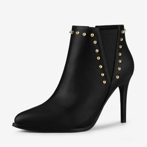 Faux Leather Pointed Toe Stiletto Heel Chelsea Ankle Boots Black/8 - Allegra K catalog