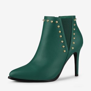 Faux Leather Pointed Toe Stiletto Heel Chelsea Ankle Boots Emerald Green/7.5 - Allegra K catalog