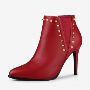 Faux Leather Pointed Toe Stiletto Heel Chelsea Ankle Boots Red/9.5 - Allegra K catalog