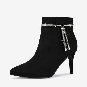 Bling Rhinestone Pointed Toe Stiletto Heel Ankle Boots Black/9.5 - Allegra K catalog