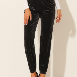 Casual Elastic Waist Athleisure Ankle Length Velvet Joggers Pants Black/L - Allegra K catalog