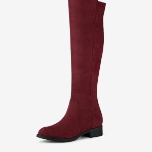 Side Zipper Chunky Heel Knee High Boots Burgundy/6 - Allegra K catalog