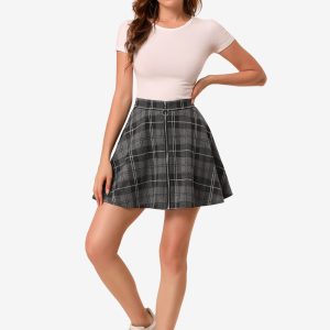 Christmas Plaid Skater Casual Flare Zip-Up Mini Skirt Black/M - Allegra K catalog