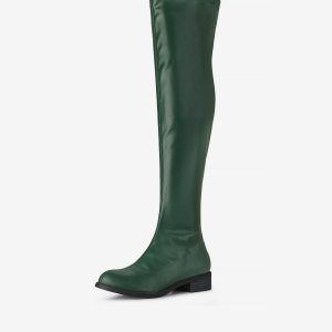 Low Block Heel Faux Leather Over the Knee High Boots Green/11 - Allegra K catalog