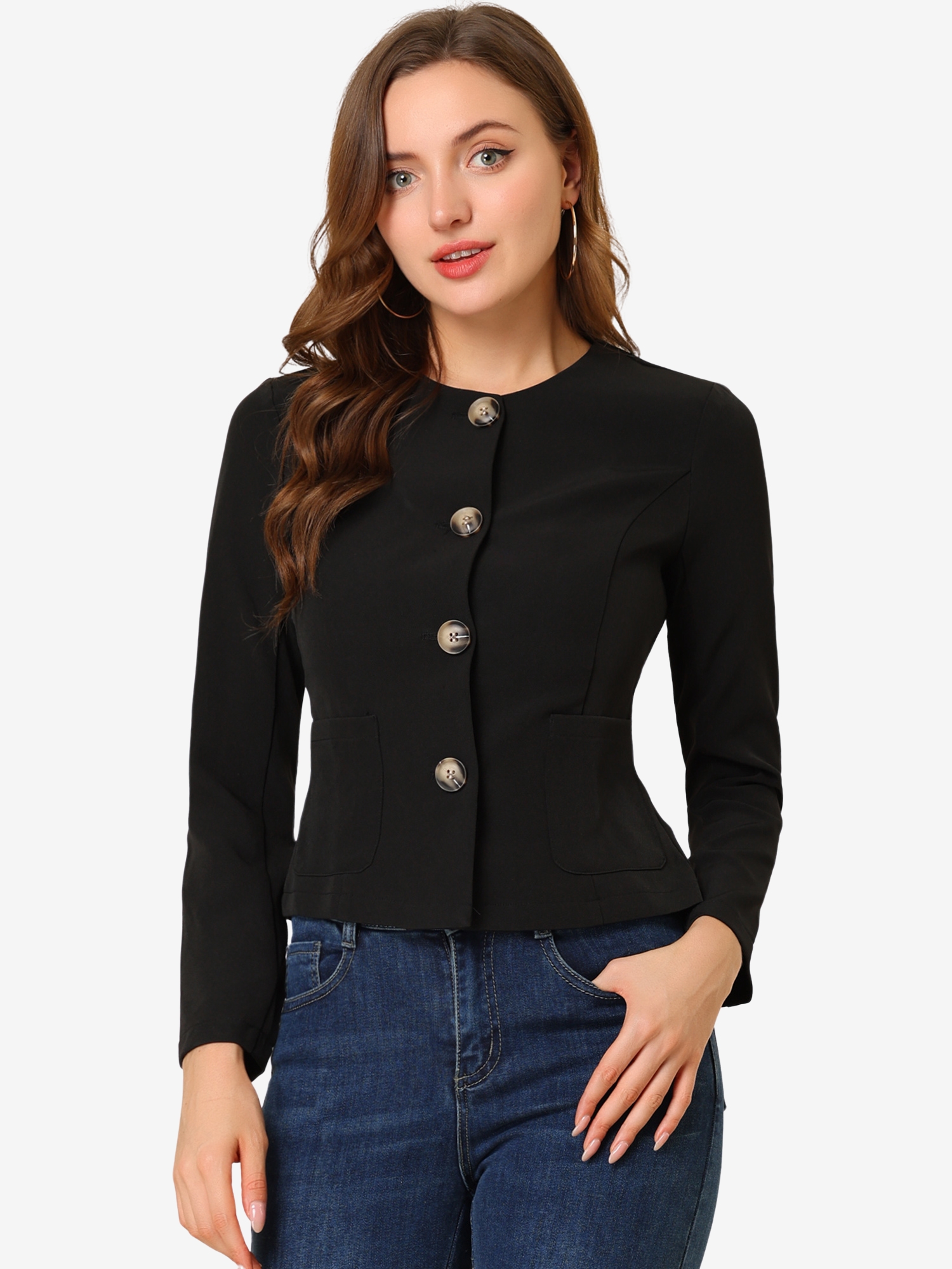 Fall Casual Jacket Elegant Button Front Work Office Blazer Black/L - Allegra K catalog