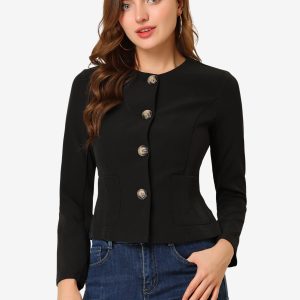 Fall Casual Jacket Elegant Button Front Work Office Blazer Black/XL - Allegra K catalog