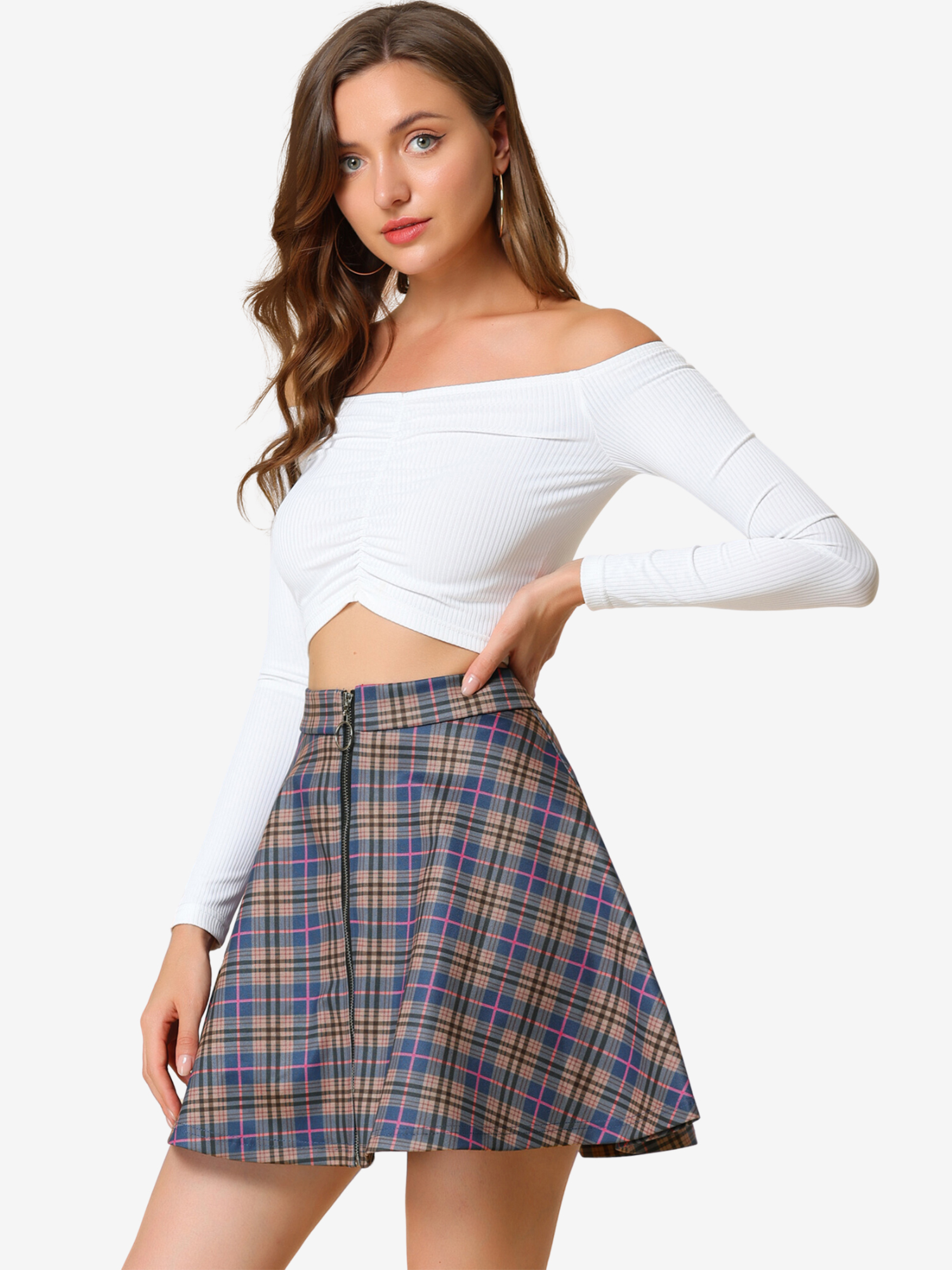 Christmas Plaid Skater Casual Flare Zip-Up Mini Skirt Multicolor/S - Allegra K catalog