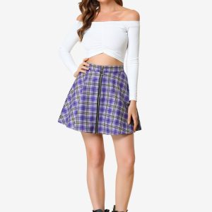 Christmas Plaid Skater Casual Flare Zip-Up Mini Skirt Purple/M - Allegra K catalog