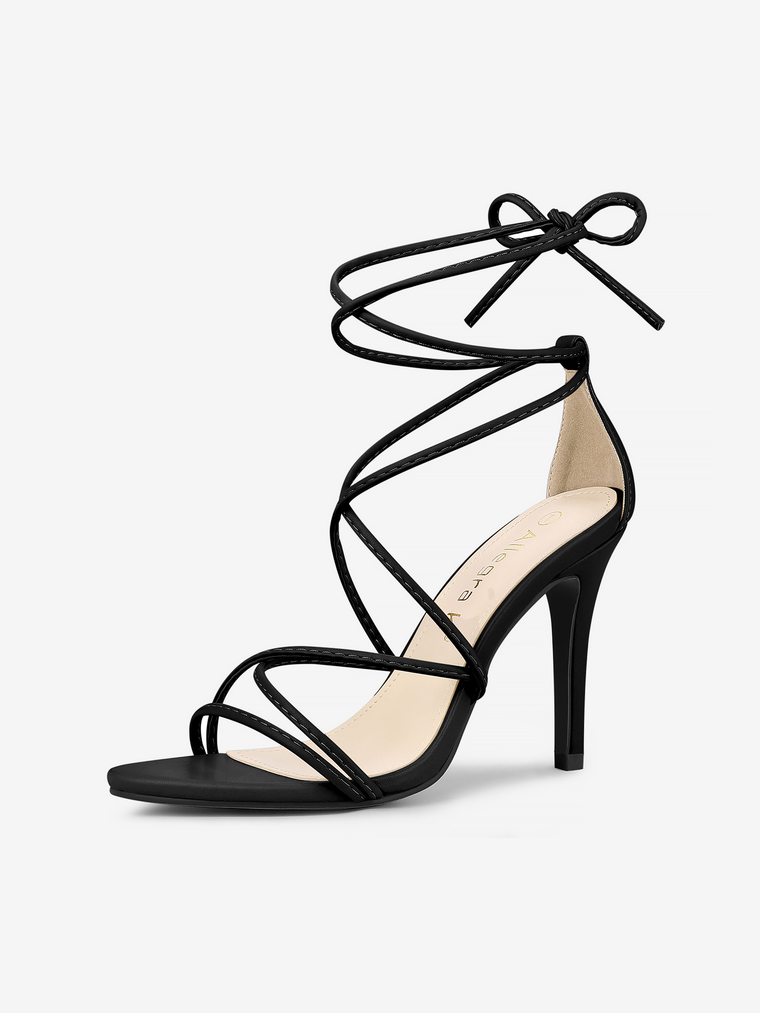 Faux Leather Lace Up Ankle Strappy Stiletto Heel Sandals Black/10 - Allegra K catalog