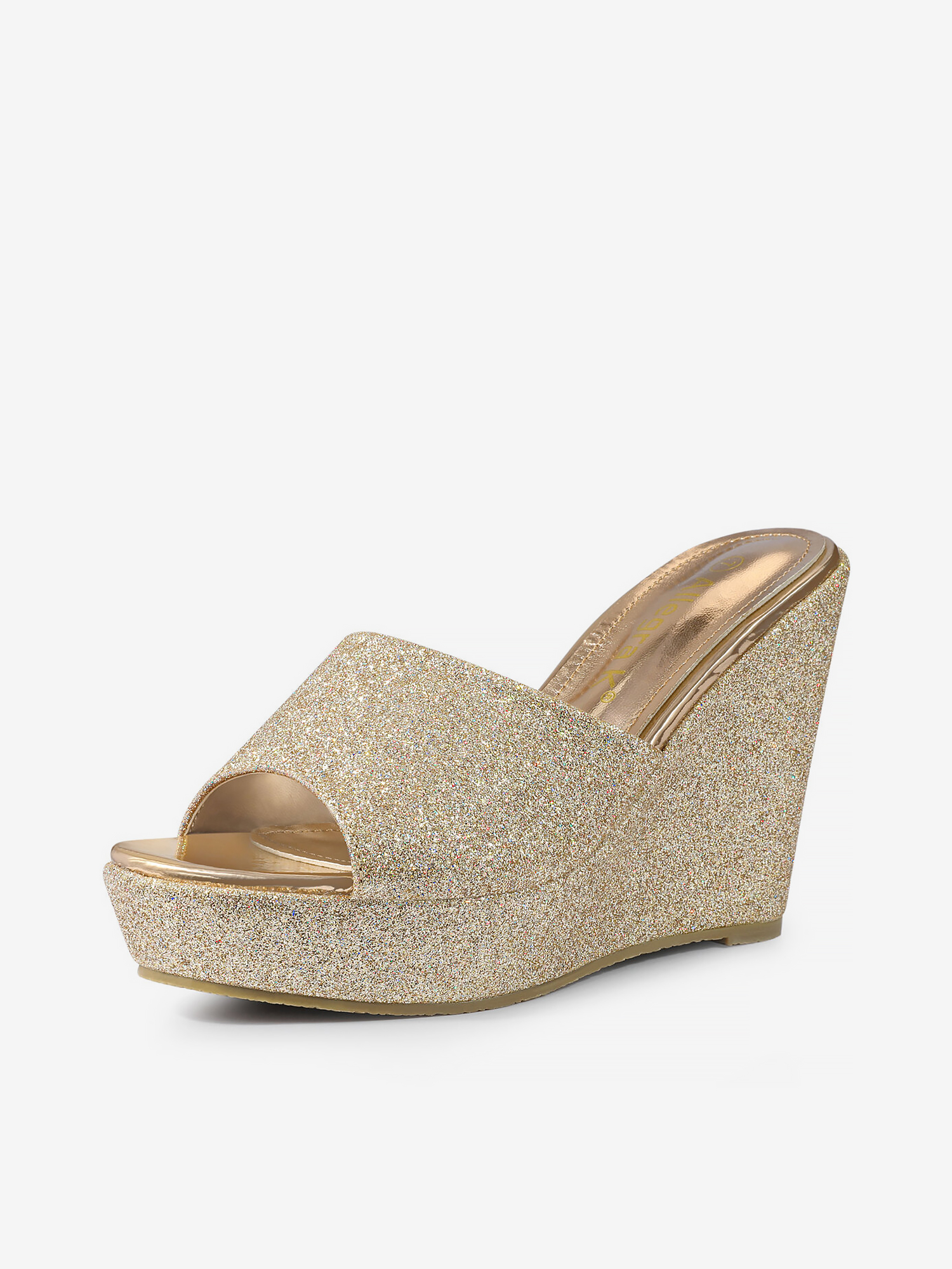 Glitter Platform Slip on Wedge Heel Sandals Gold/7 - Allegra K catalog