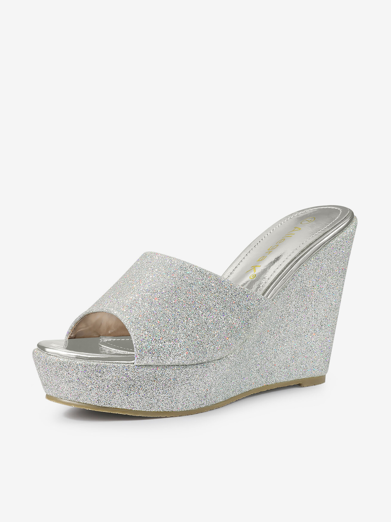 Glitter Platform Slip on Wedge Heel Sandals Silver/7 - Allegra K catalog