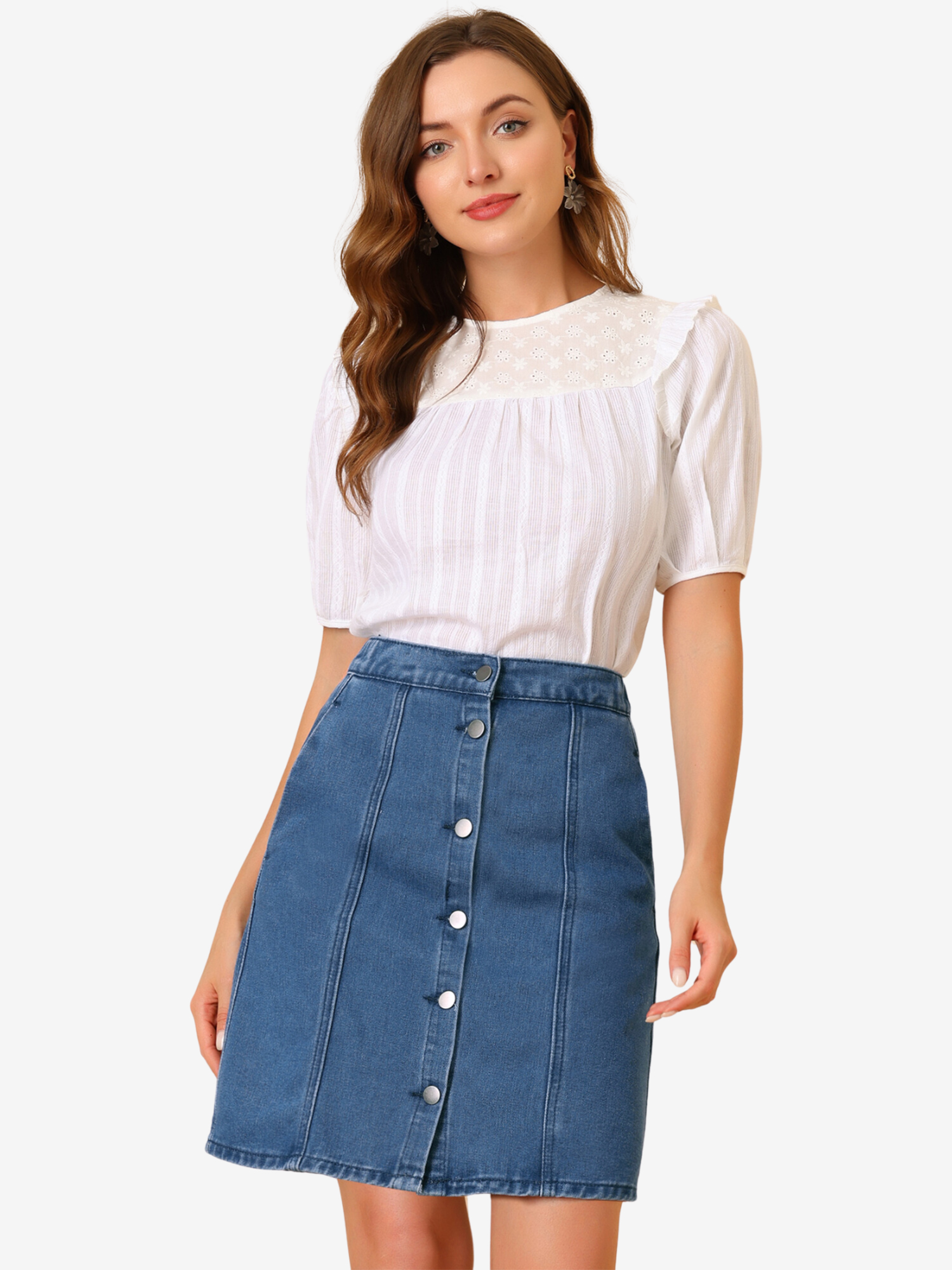 Casual Short Button Down Jeans Skirt Blue/XS - Allegra K catalog