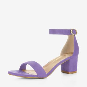 Faux Suede Open Toe Mid Block Heel Ankle Strap Sandals Purple/8.5 - Allegra K catalog