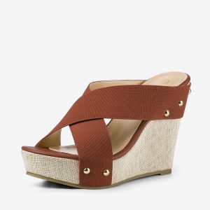 Crisscrossing Strap Platform Slide Wedge Sandals Brown/7.5 - Allegra K catalog